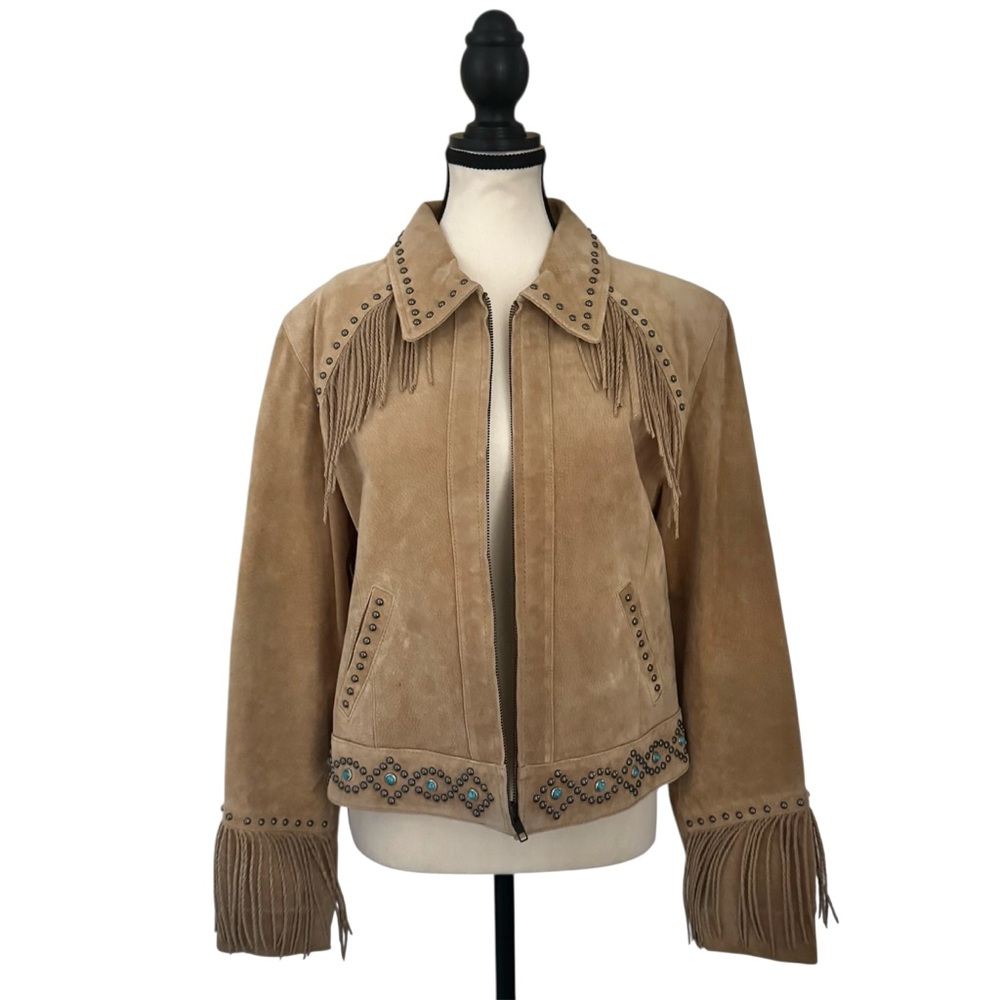 Vintage Genuine Fringe Suede Jacket with Studs – Size Small
